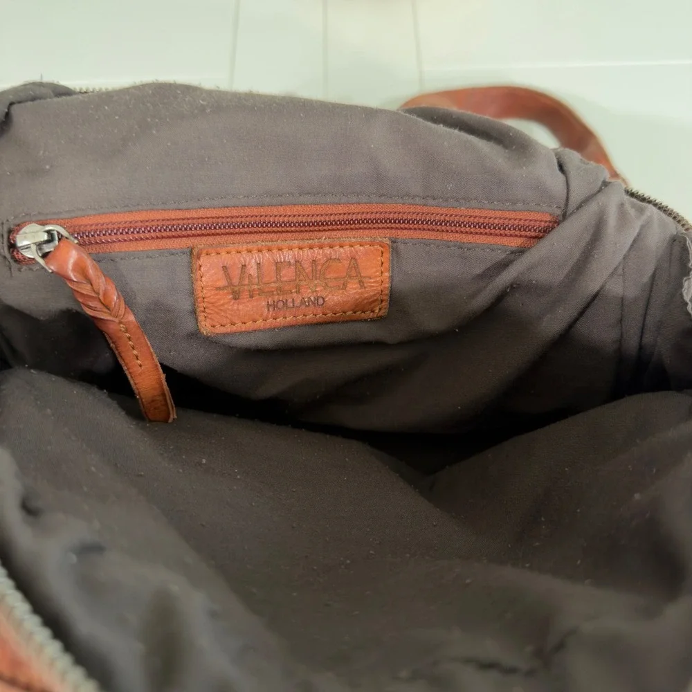 Vilenca Holland Tan Leather Woven Backpack Handbag Vintage Style Boho‎ Womens